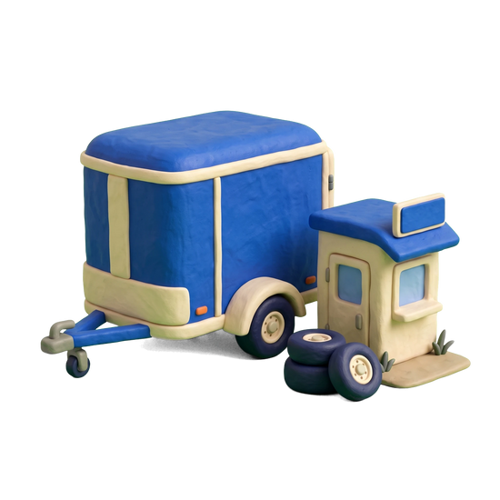 Trailer rental service illustration in blue and ivory clay