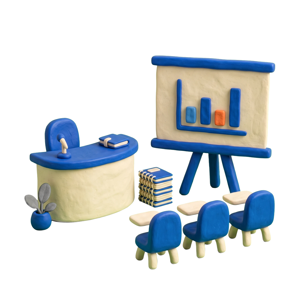 Training center illustration in blue and ivory clay