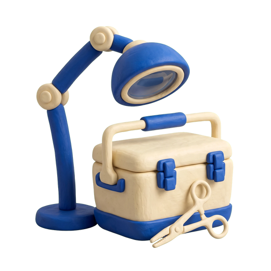 Transplant surgeon illustration in blue and ivory clay