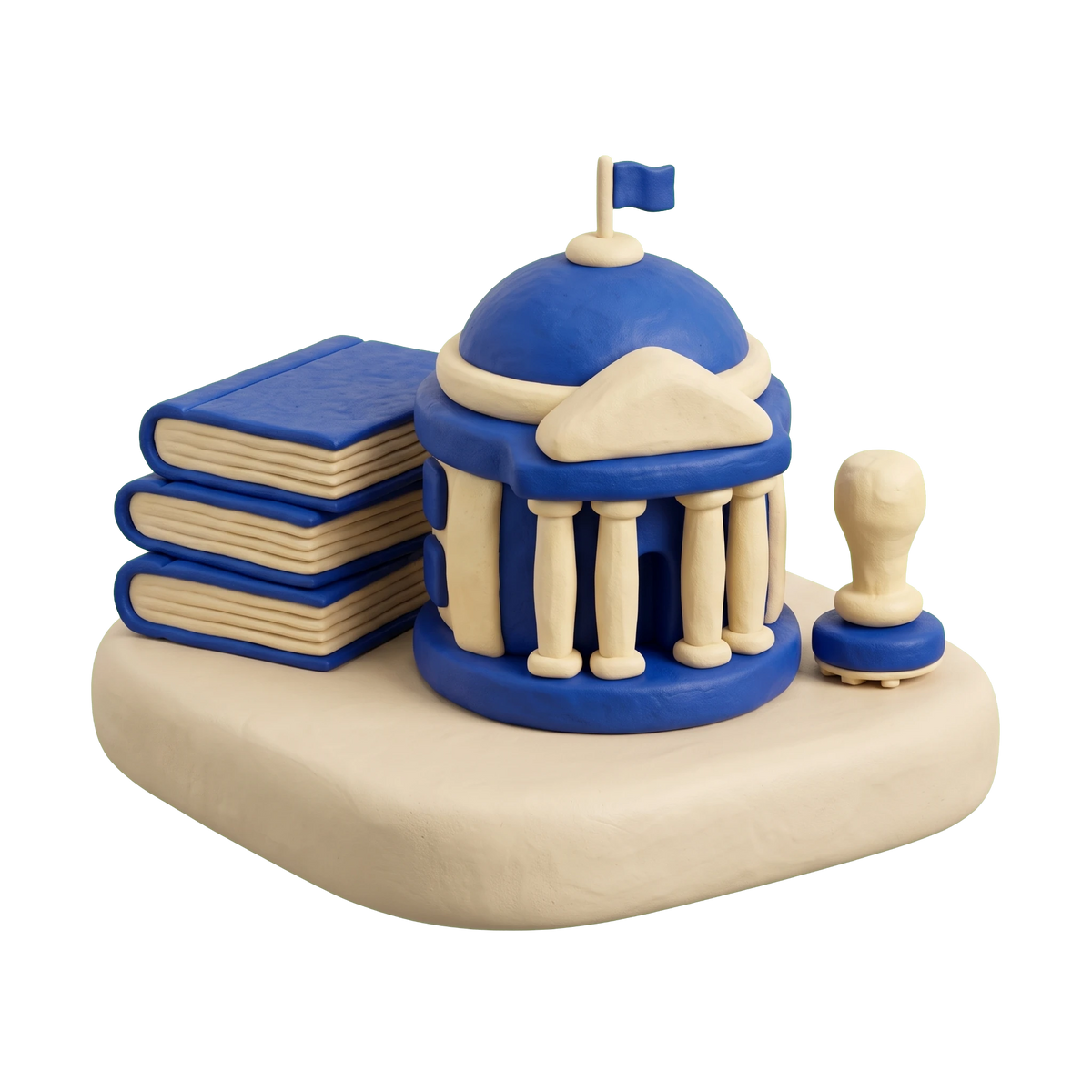 Tribal headquarters illustration in blue and ivory clay