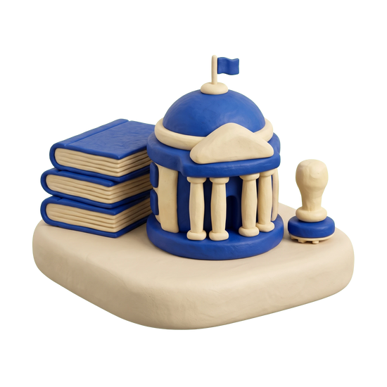 Tribal headquarters illustration in blue and ivory clay