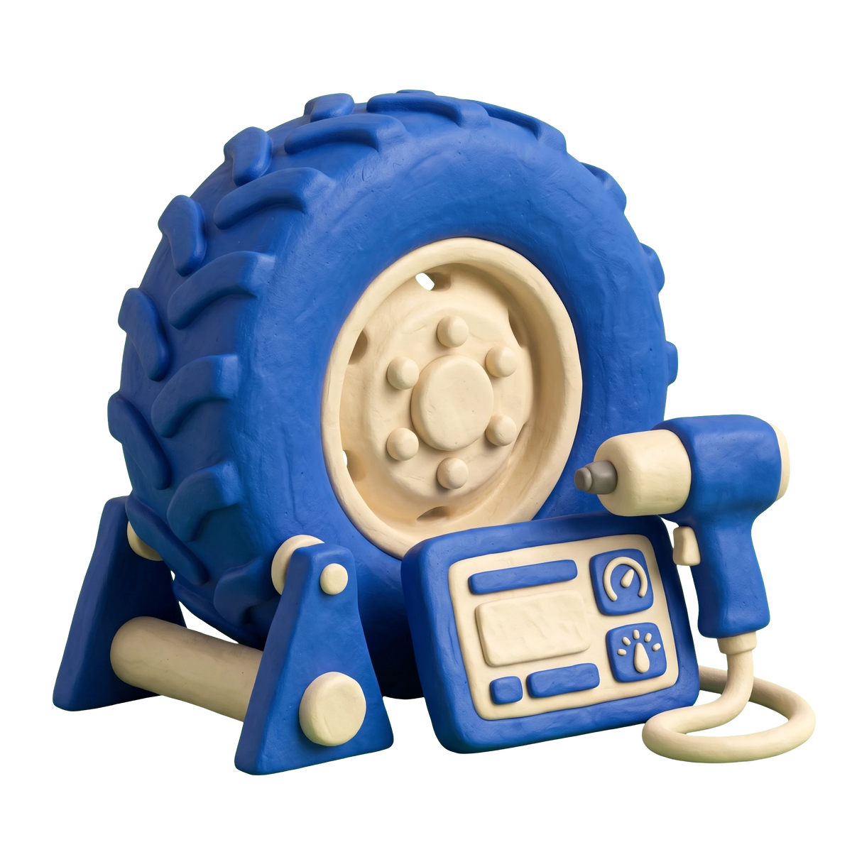 Truck repair shop illustration in blue and ivory clay