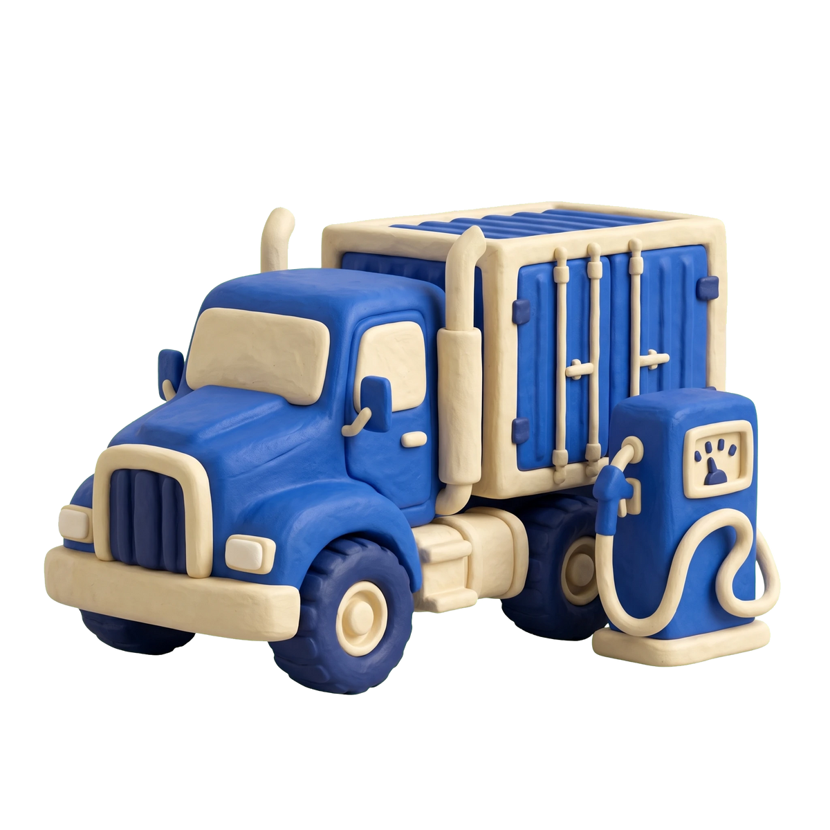 Trucking company illustration in blue and ivory clay