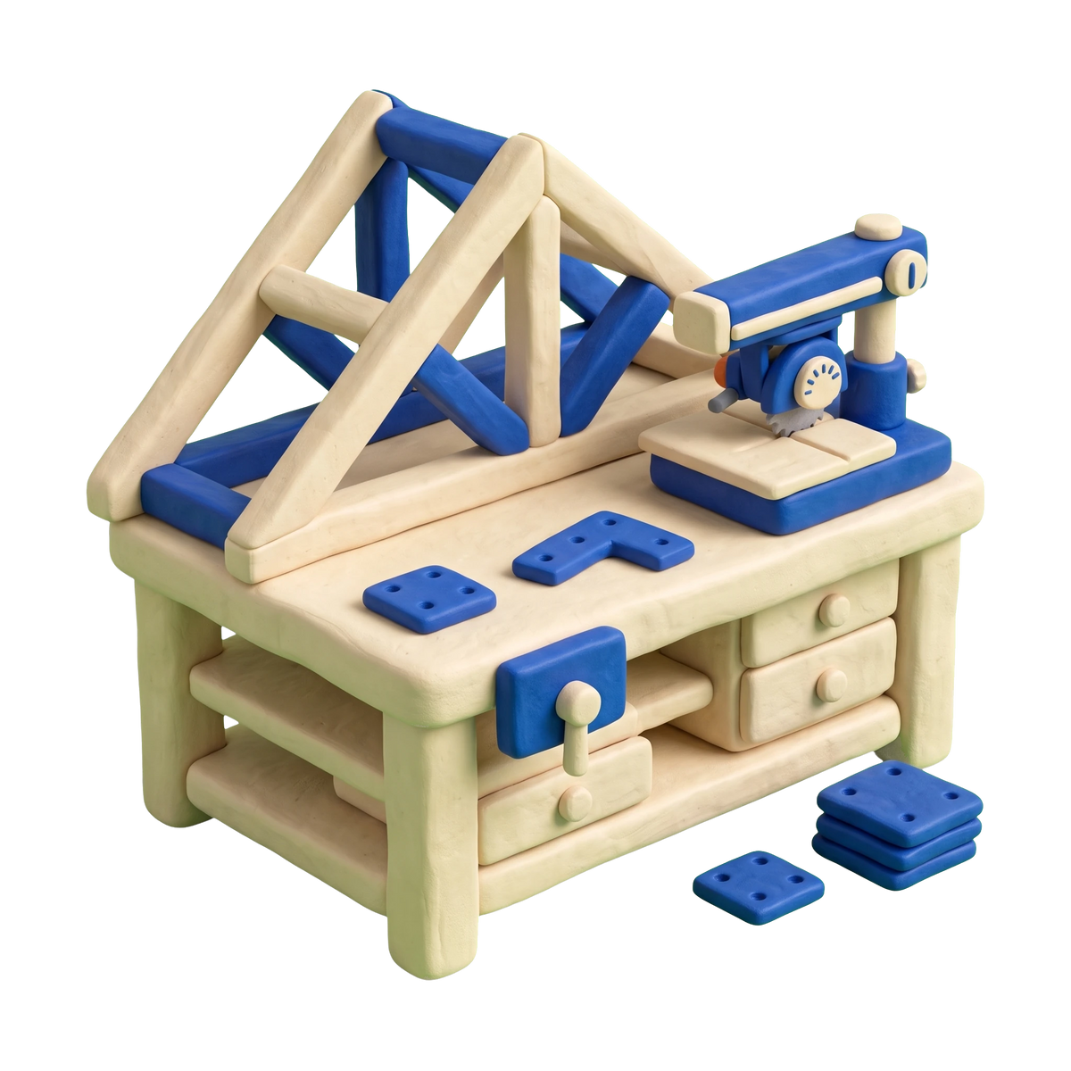Truss manufacturer illustration in blue and ivory clay