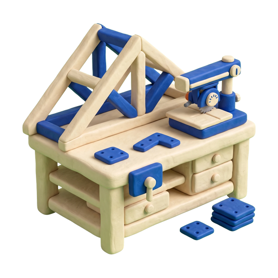 Truss manufacturer illustration in blue and ivory clay