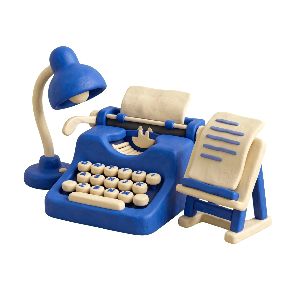 Typing service illustration in blue and ivory clay