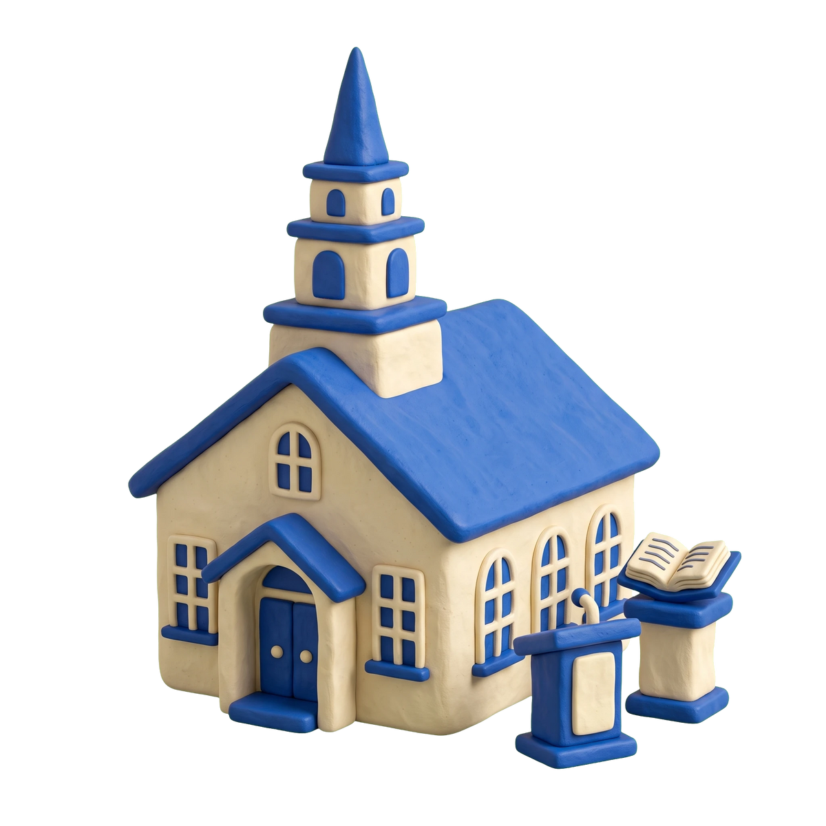 United Church of Christ illustration in blue and ivory clay