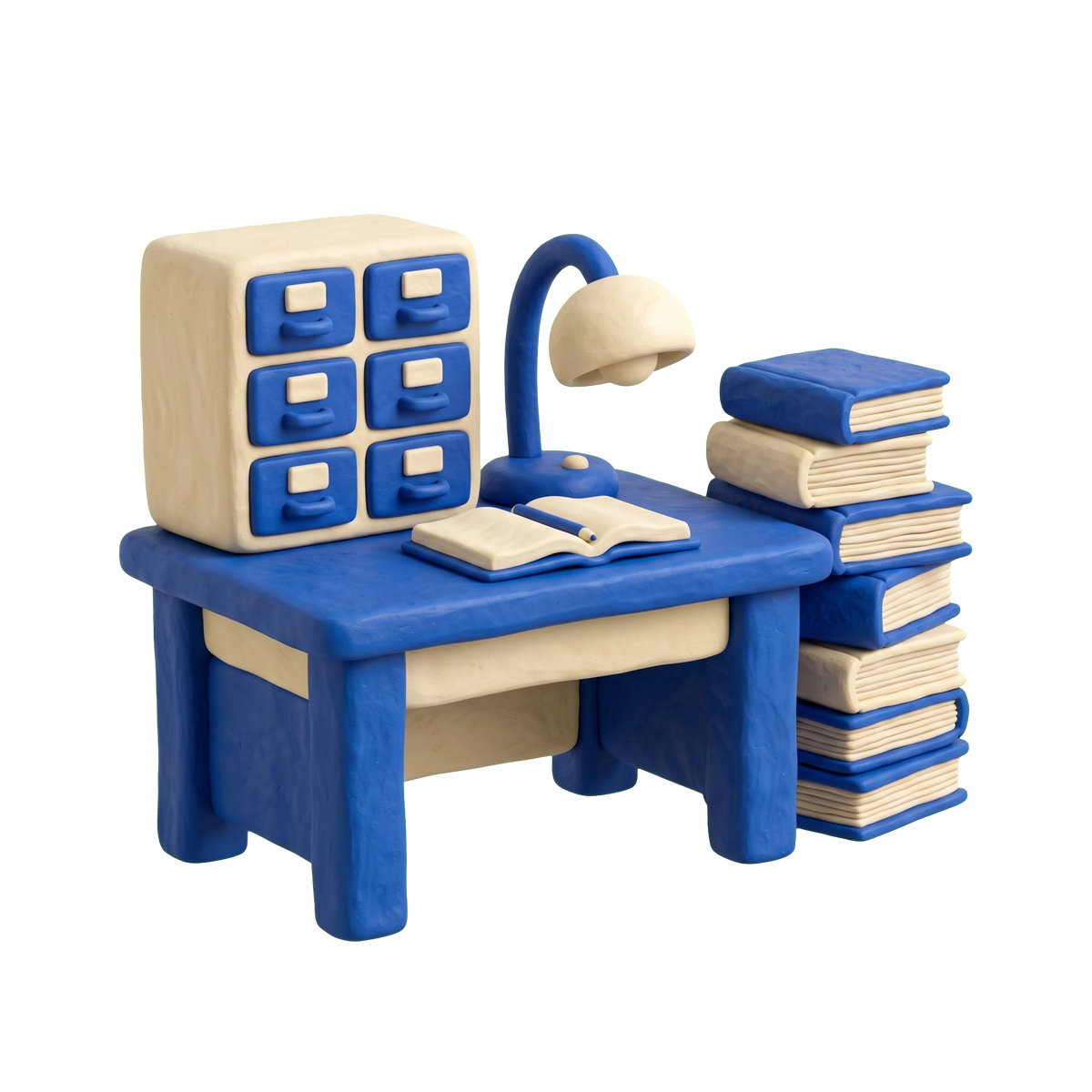 University library illustration in blue and ivory clay