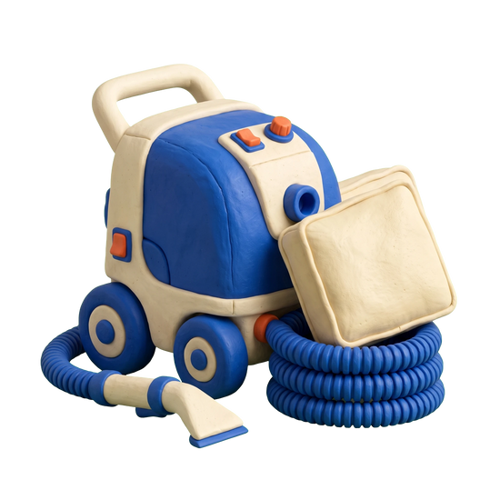 Upholstery cleaning service illustration in blue and ivory clay