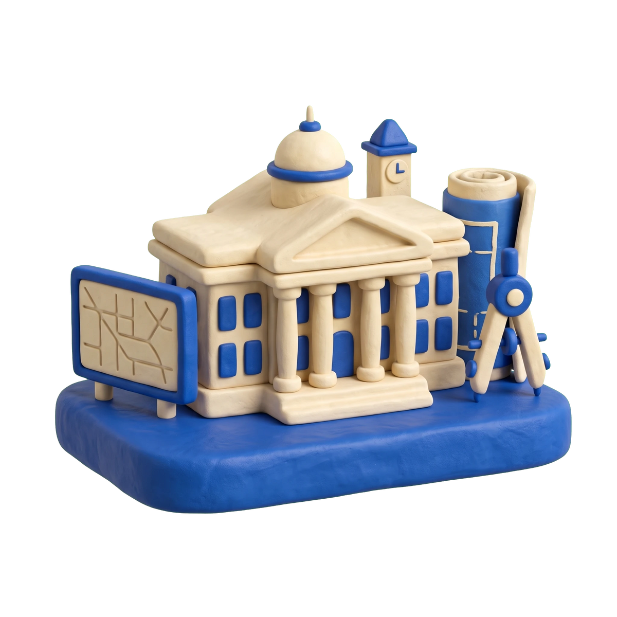 Urban planning department illustration in blue and ivory clay