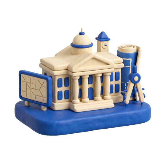 Urban planning department illustration in blue and ivory clay