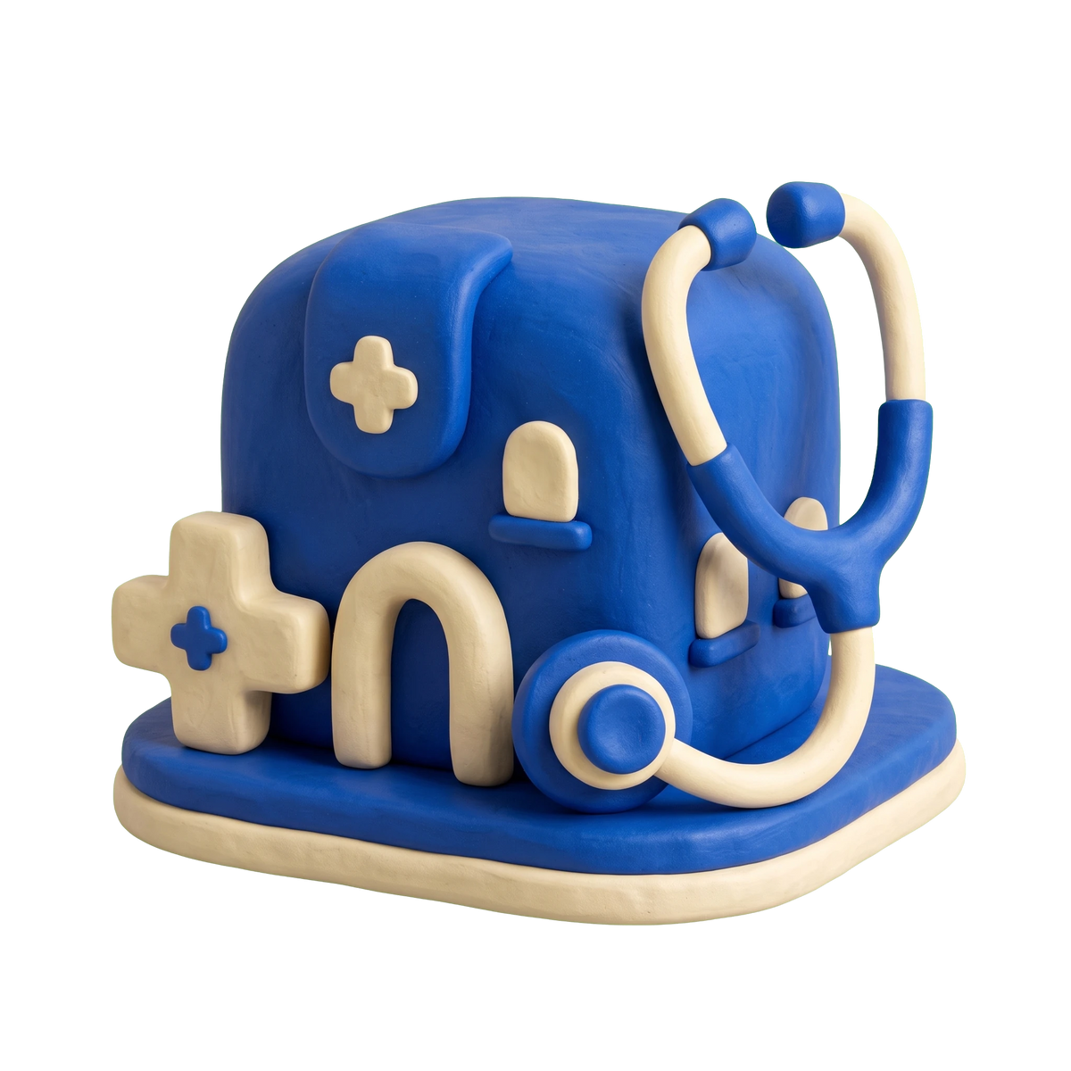 Urgent care center illustration in blue and ivory clay