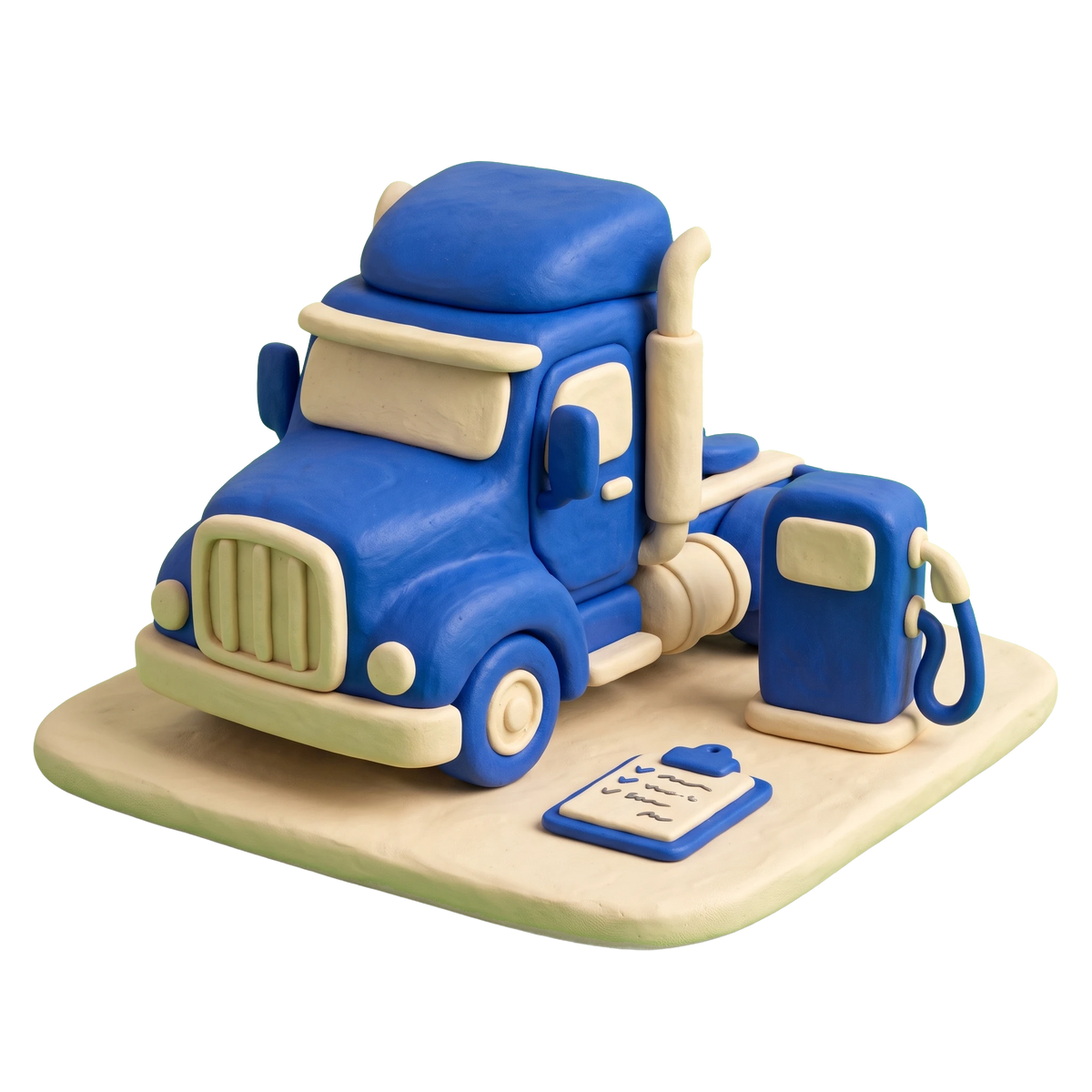 Used truck dealer illustration in blue and ivory clay