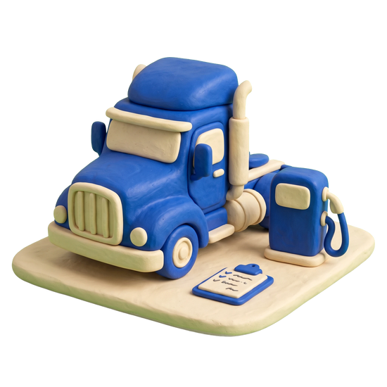 Used truck dealer illustration in blue and ivory clay