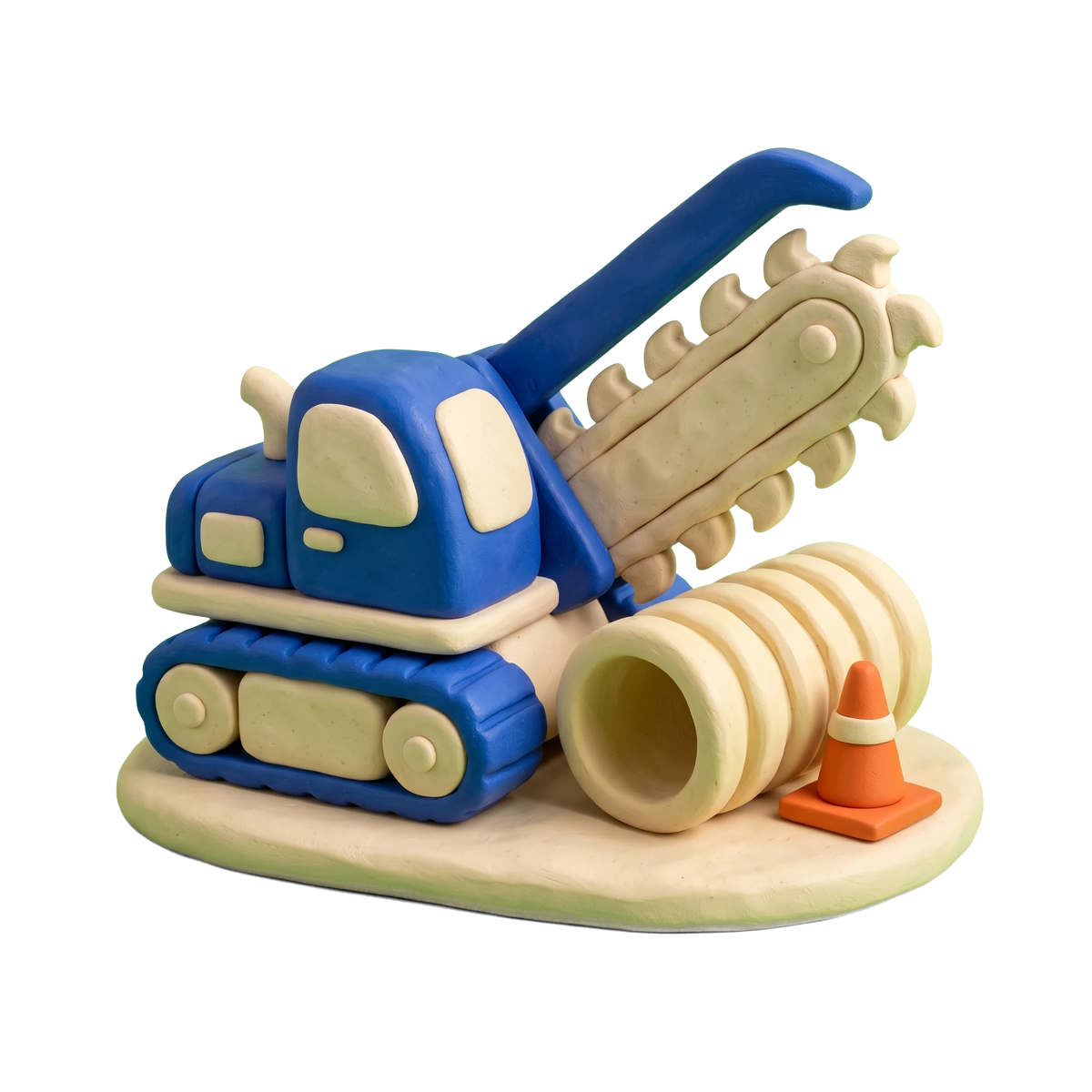 Utility contractor illustration in blue and ivory clay