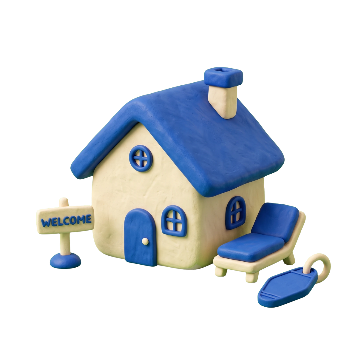 Vacation home rental agency illustration in blue and ivory clay