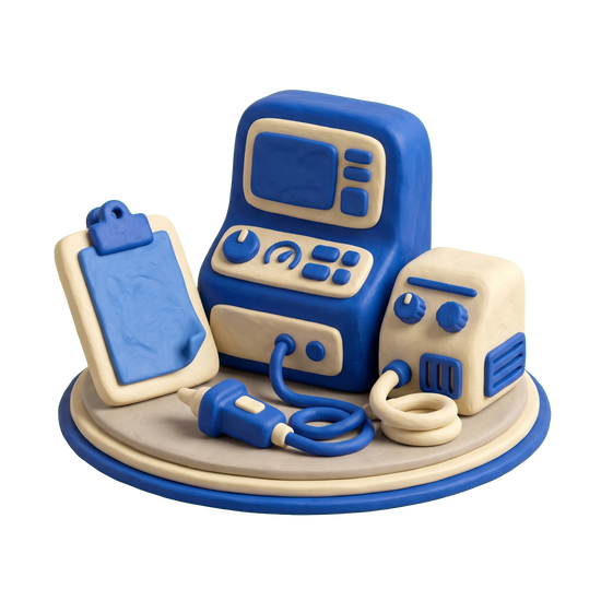 Vehicle inspection service illustration in blue and ivory clay