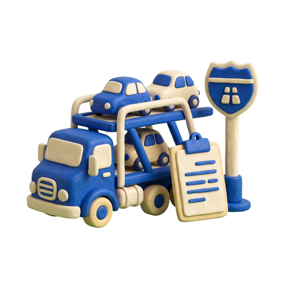 Vehicle shipping agent illustration in blue and ivory clay
