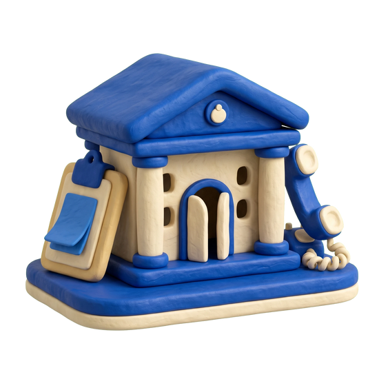 Veterans center illustration in blue and ivory clay