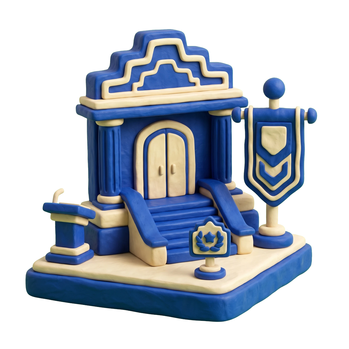 Veterans organization illustration in blue and ivory clay
