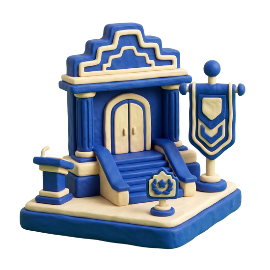 Veterans organization illustration in blue and ivory clay