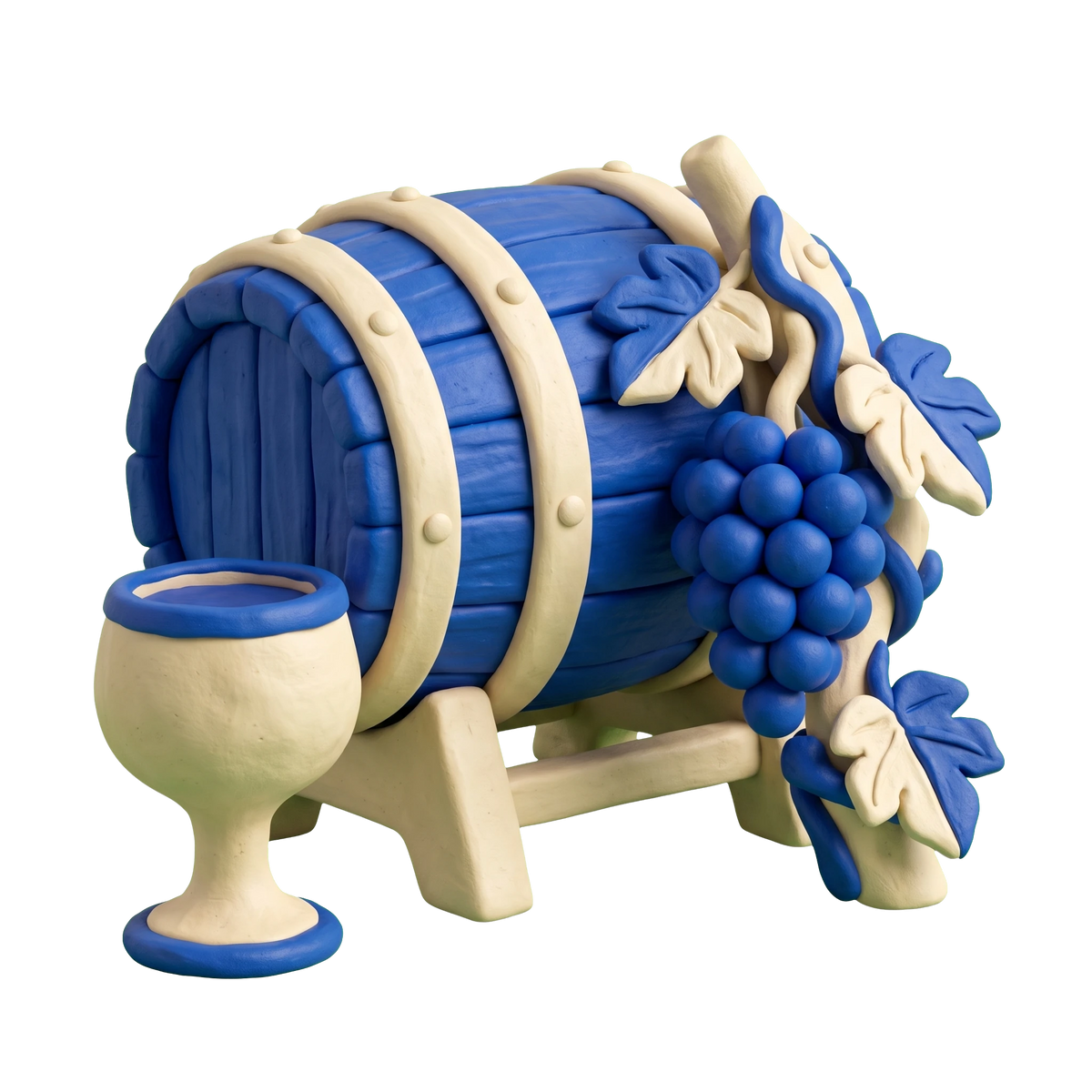 Vineyard illustration in blue and ivory clay