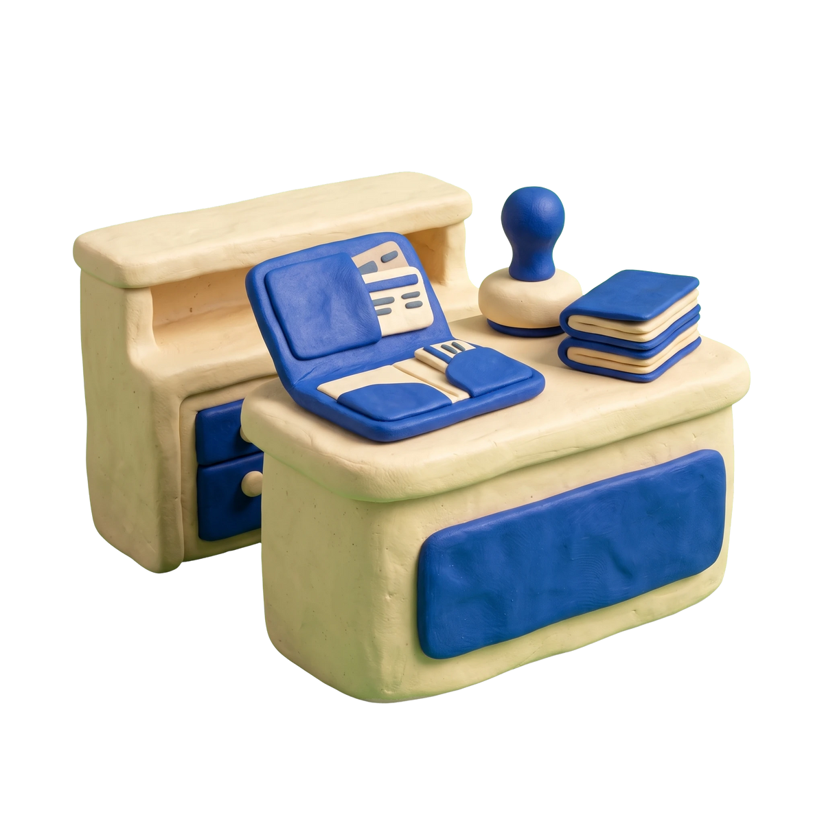 Visa and passport office illustration in blue and ivory clay