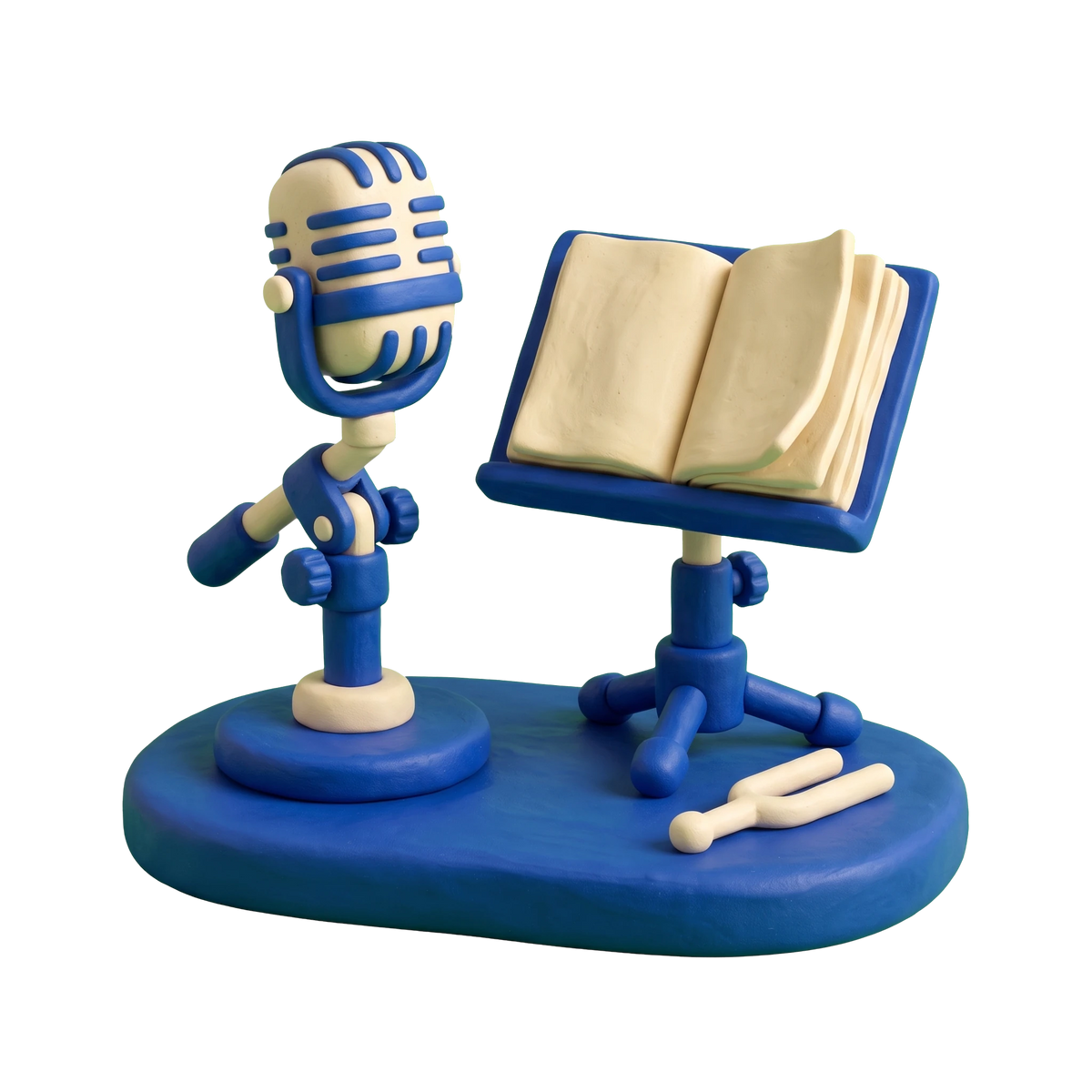 Vocal instructor illustration in blue and ivory clay