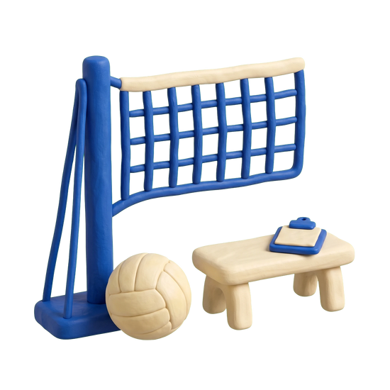 Volleyball club illustration in blue and ivory clay