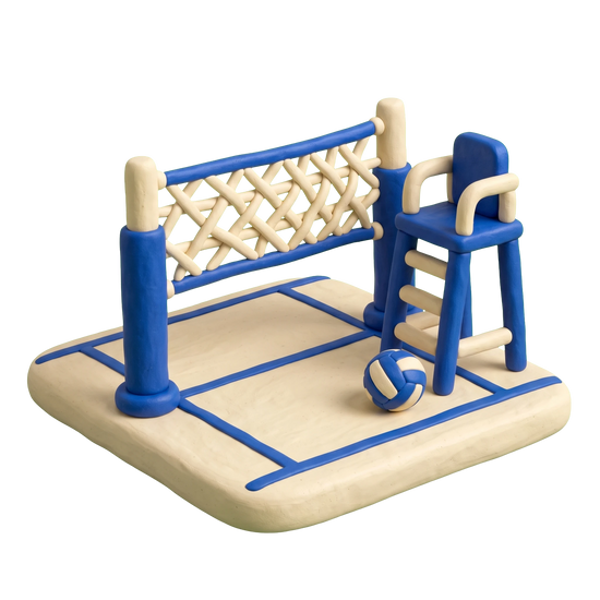 Volleyball court illustration in blue and ivory clay