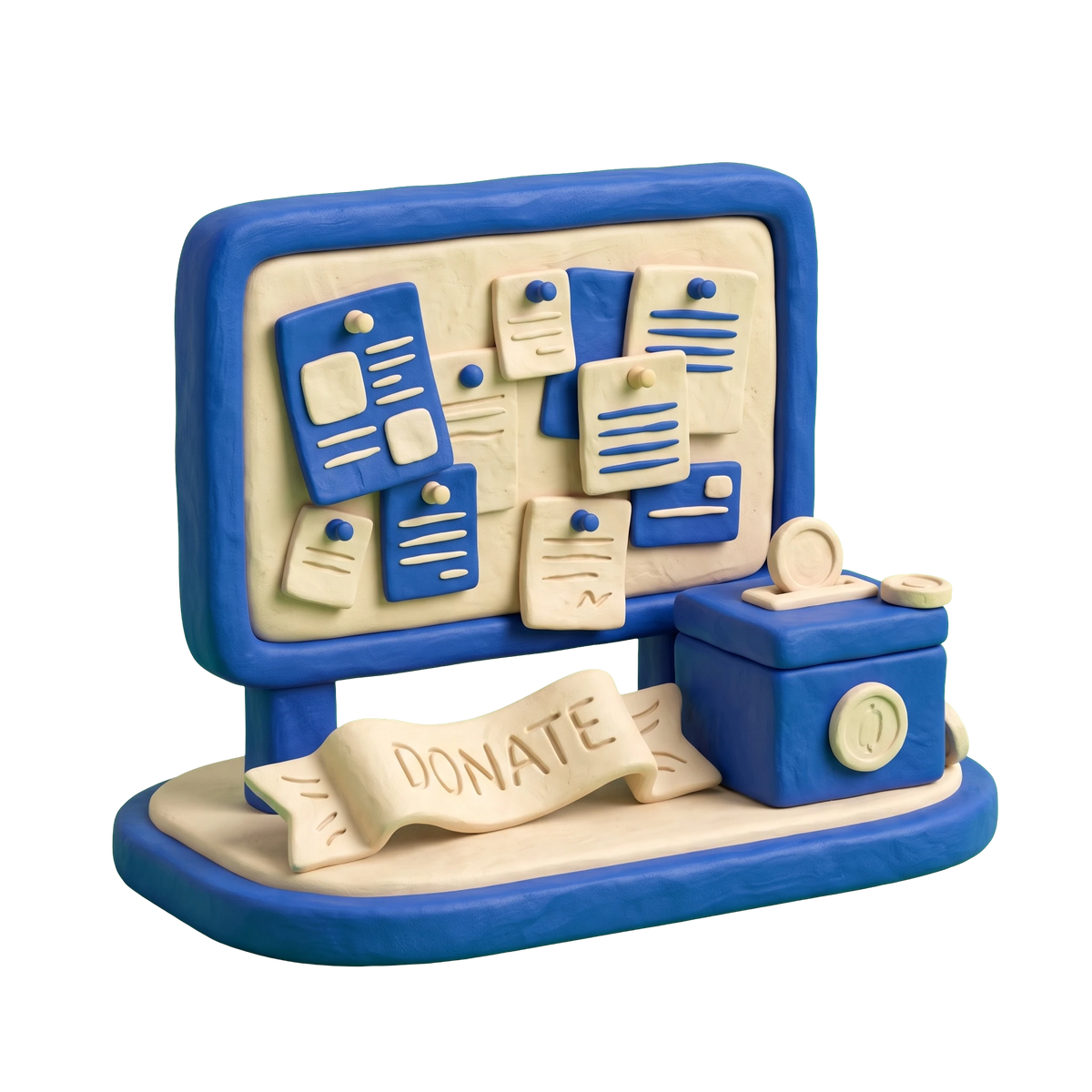 Volunteer organization illustration in blue and ivory clay