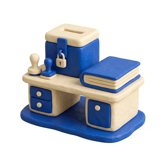 Voter registration office illustration in blue and ivory clay