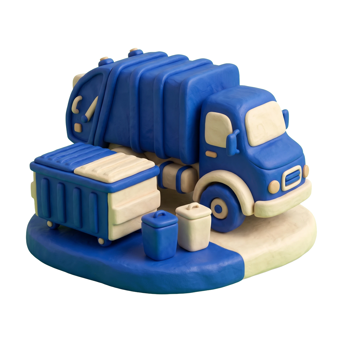 Waste management service illustration in blue and ivory clay