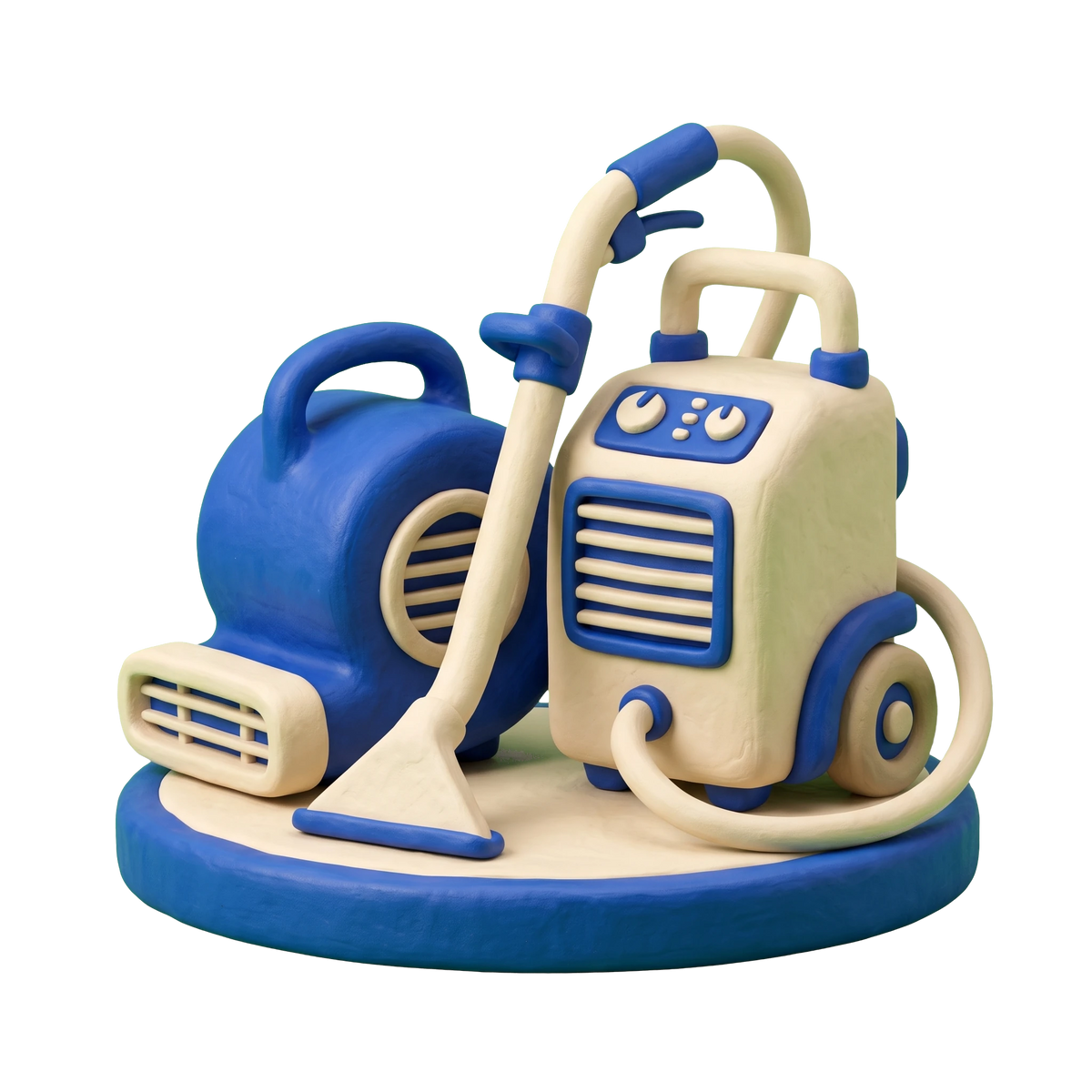 Water damage restoration service illustration in blue and ivory clay