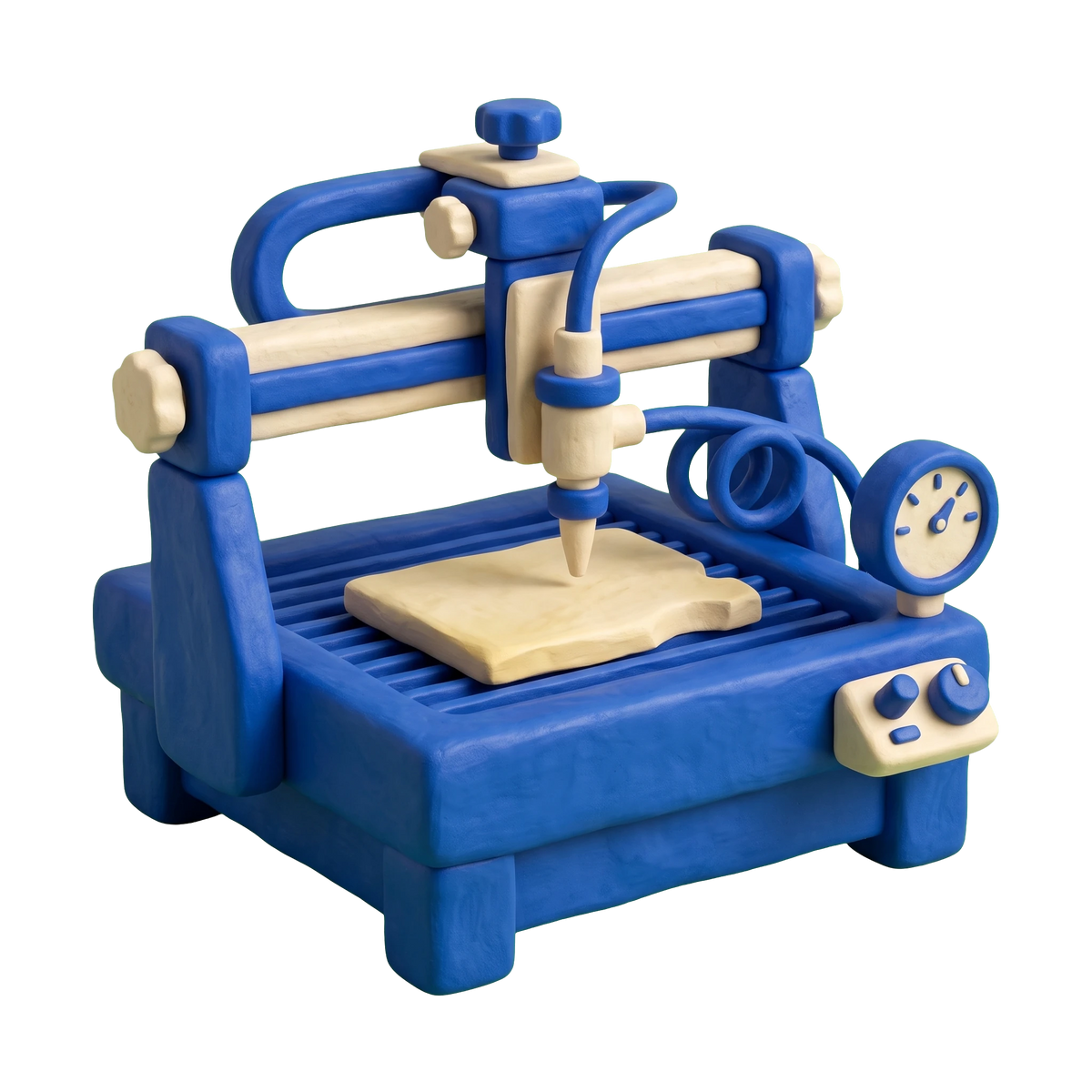 Water jet cutting service illustration in blue and ivory clay