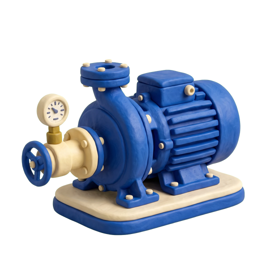 Water pump supplier illustration in blue and ivory clay