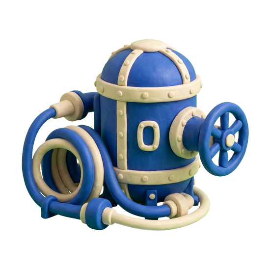 Water treatment plant illustration in blue and ivory clay