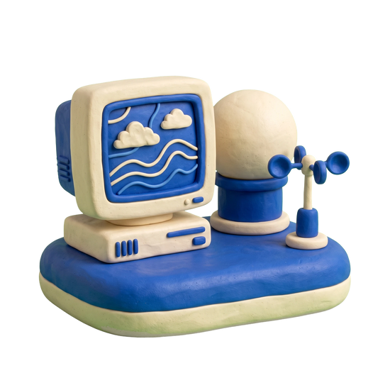 Weather forecast service illustration in blue and ivory clay