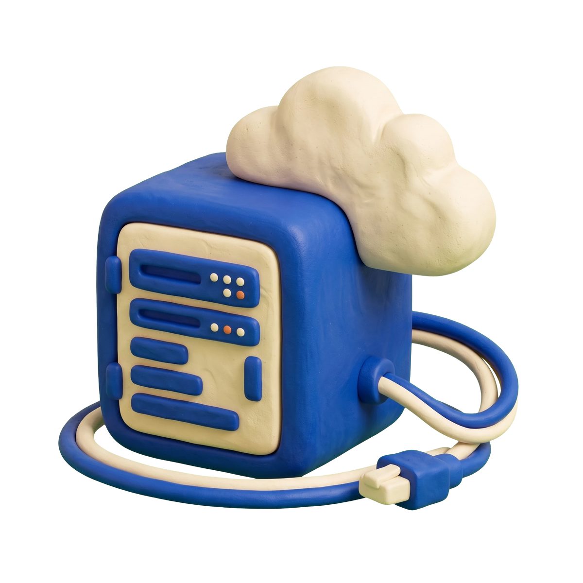 Web hosting company illustration in blue and ivory clay
