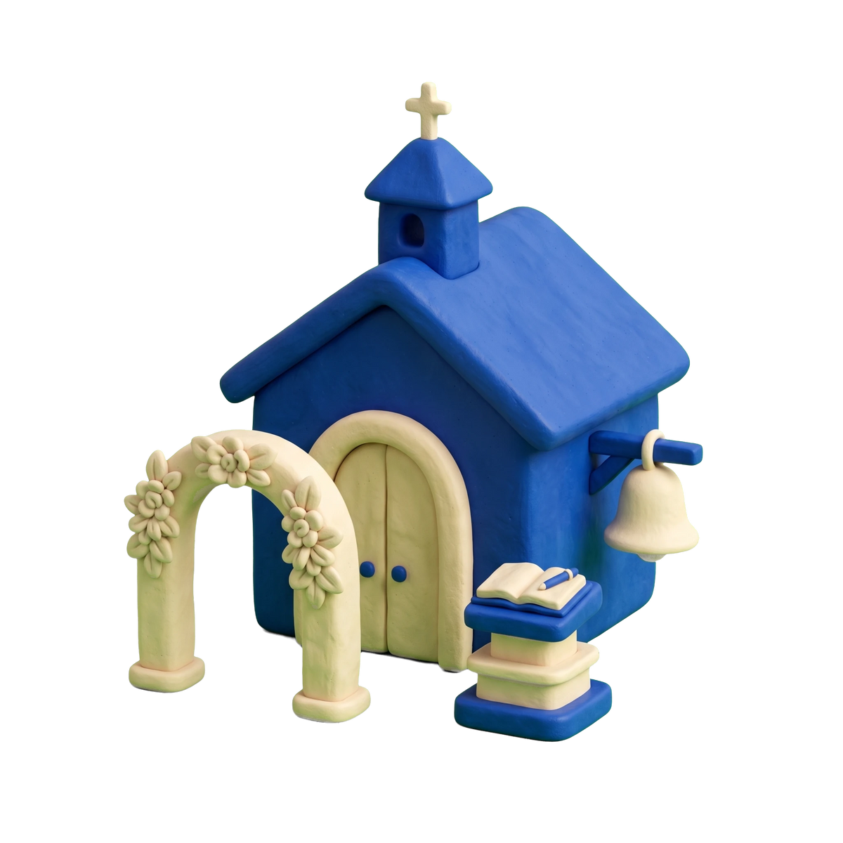 Wedding chapel illustration in blue and ivory clay