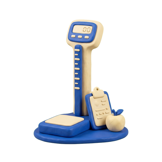 Weight loss service illustration in blue and ivory clay