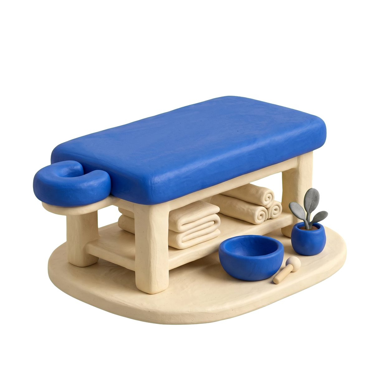 Wellness center illustration in blue and ivory clay