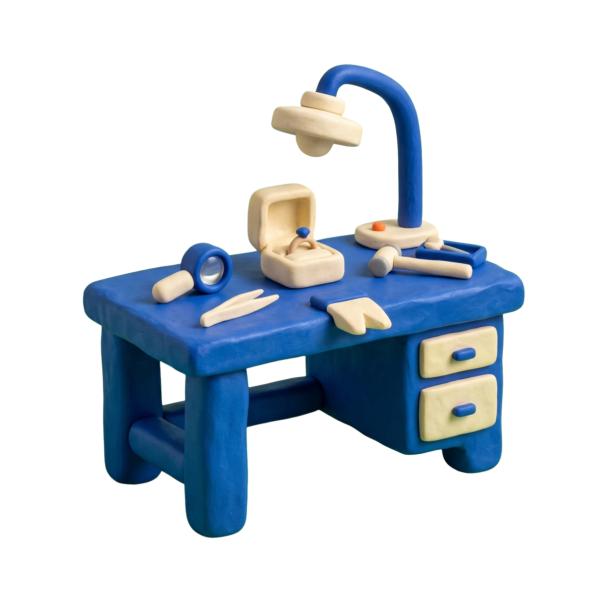 Wholesale jeweler illustration in blue and ivory clay