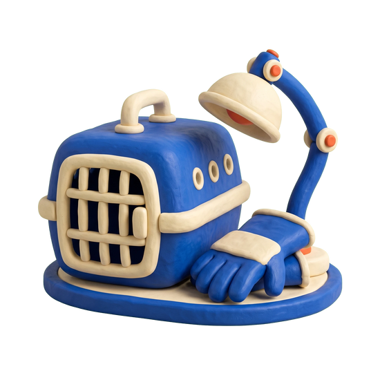 Wildlife rescue service illustration in blue and ivory clay