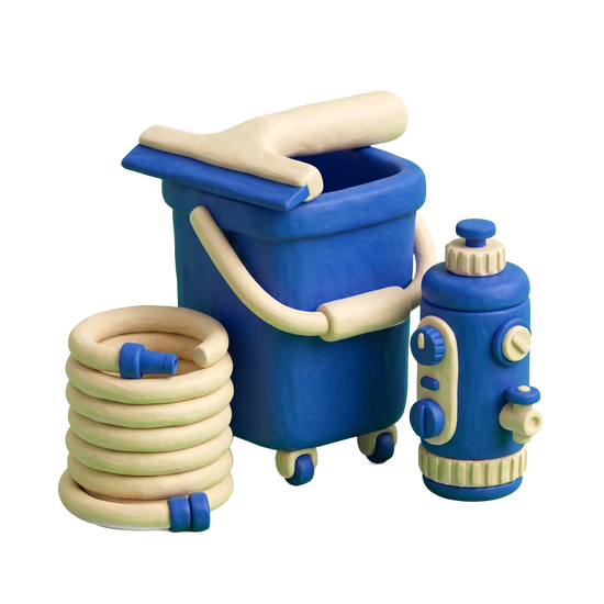 Window cleaning service illustration in blue and ivory clay