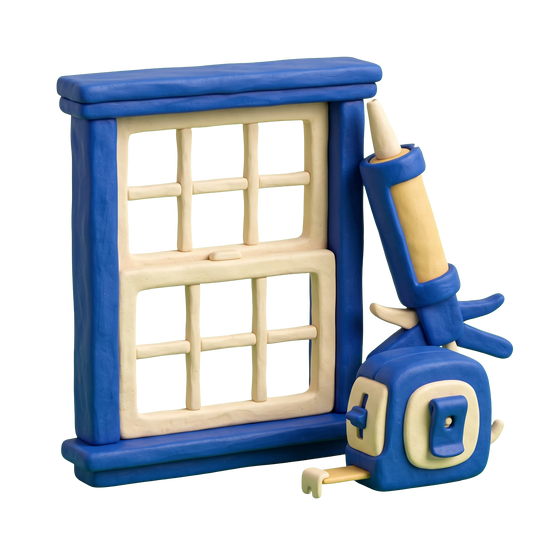 Window installation service illustration in blue and ivory clay
