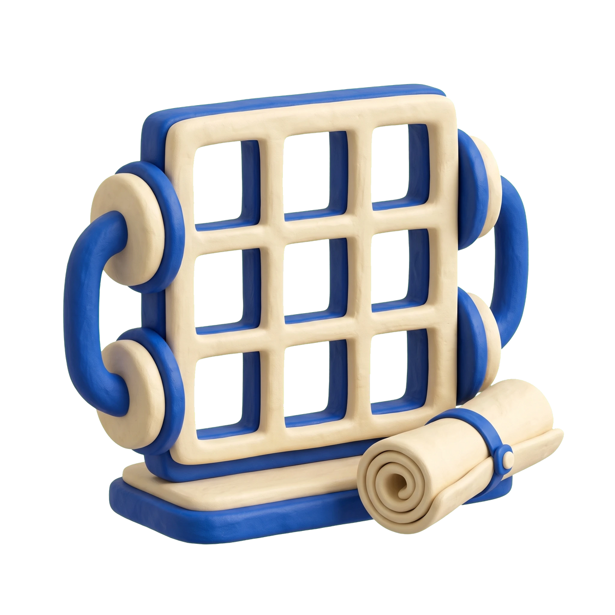 Window supplier illustration in blue and ivory clay