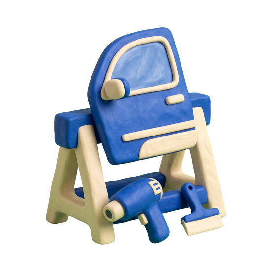 Window tinting service illustration in blue and ivory clay