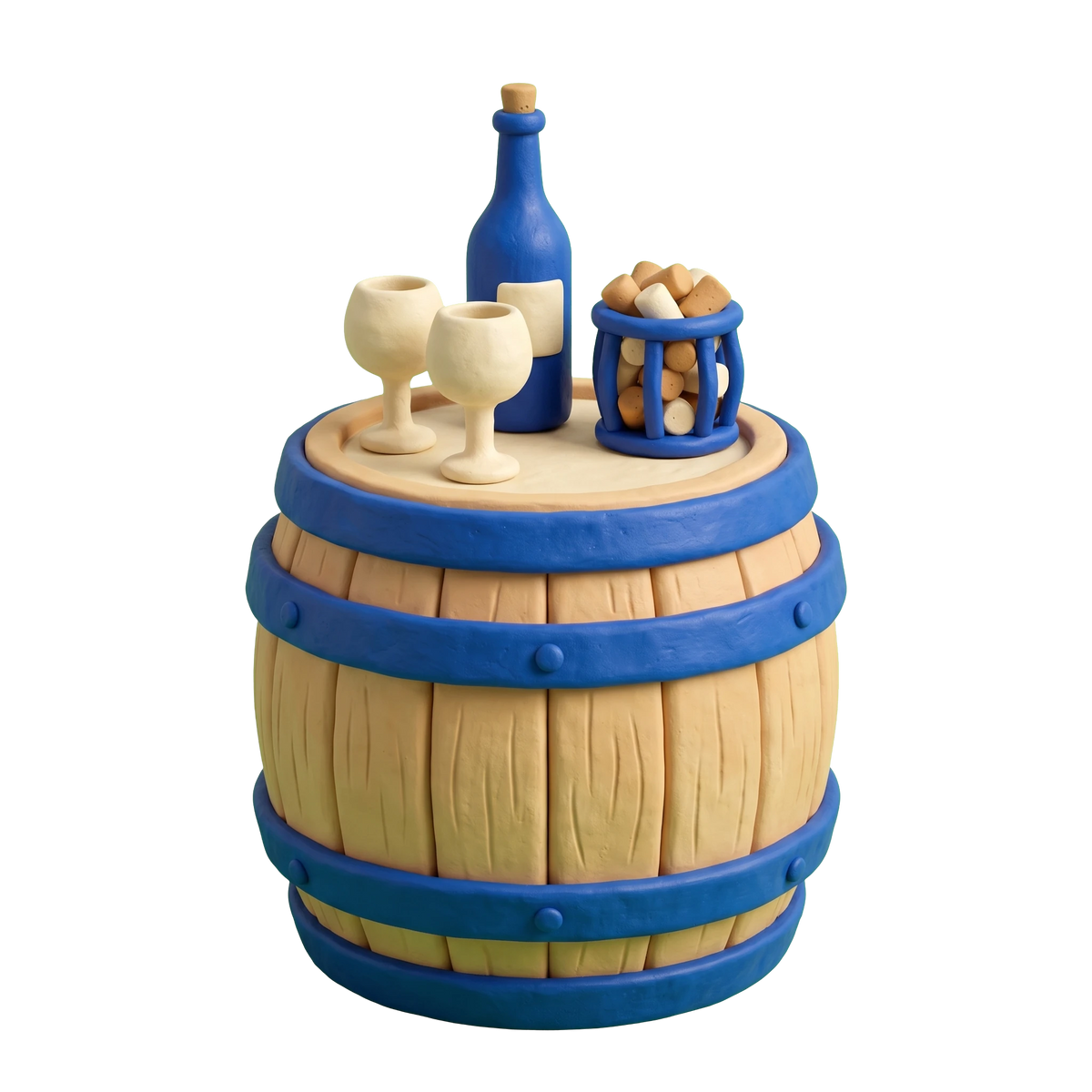 Wine bar illustration in blue and ivory clay