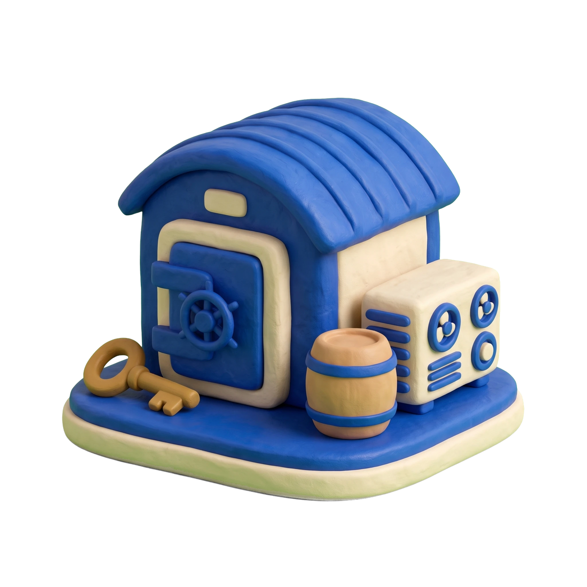 Wine storage facility illustration in blue and ivory clay